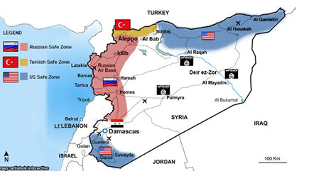 Syria: USA, Russian and Turkish zones of influence